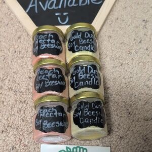 6 Small Gold Dust And Peach Nectar Soy Beeswax Candles With Lids